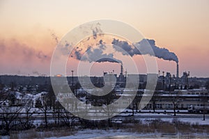 Chimney smoking stack. Air pollution and climate change theme.