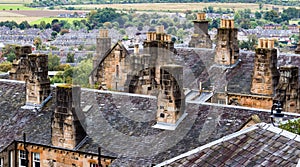 Chimney stacks and roofs in Stirling Old Town, Scotland