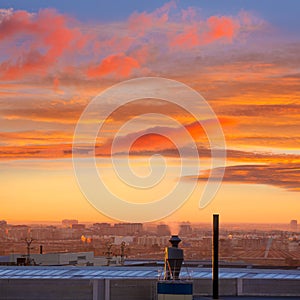 Chimney at sunrise in Paterna Valencia Spain