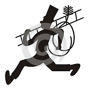 Chimney sweep, person with ladder and brush, vector illustration