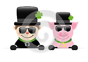 Chimney Sweep And Pig Cylinder Sunglasses Holding Horizontal Banner