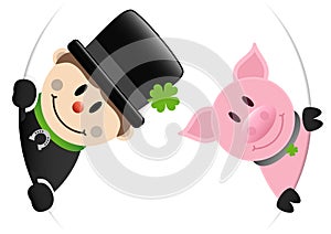 Chimney Sweep And Pig Looking Inside Round Banner