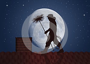 Chimney sweep on the roof