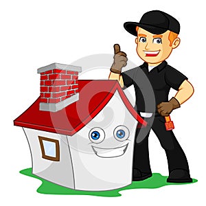 Chimney Sweeper give thumb up with smiling house