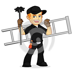 Chimney Sweeper hold ladder and broom photo