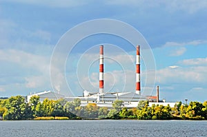 Chimney of thermal power plant (TES) number 5 in Kyiv, Ukraine