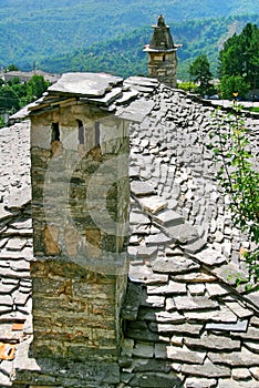 Chimney of traditional stone-made house of Vitsa village