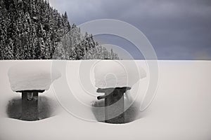 Chimneys covered with snow