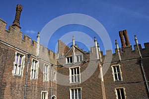 Chimneys & facade of Hampton Court Palace Building