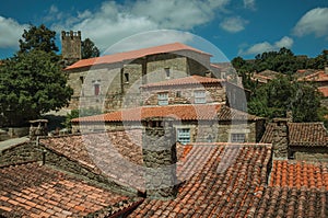 Chimneys on rooftops of old houses