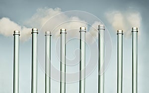 Chimneys and smokestack pollution concept