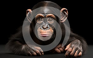 Chimp Posing on a White Surface -Generative Ai