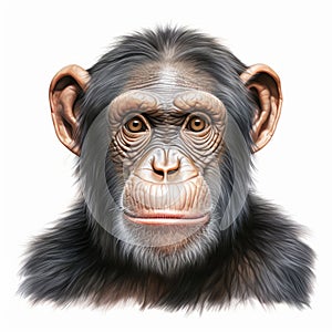Hyperrealistic Chimpanzee Portrait On White Background - 8k Resolution Illustration photo