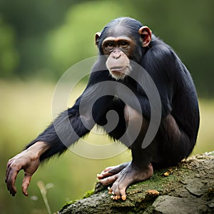 Chimpanze Chill in the Rock staring at Camera