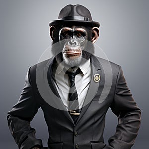 Chimpanzee In Business Attire: High-quality Fashion Feather Studio Portrait