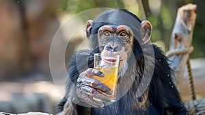 Chimpanzee with a Drink in Hand