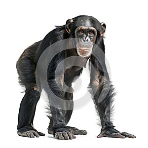 Chimpanzee on Four Limbs with White Background