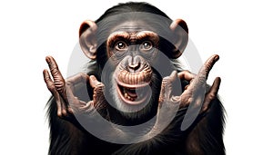 Chimpanzee Gesturing with Hands mimicking rock salute symbol, Humorous Expression photo