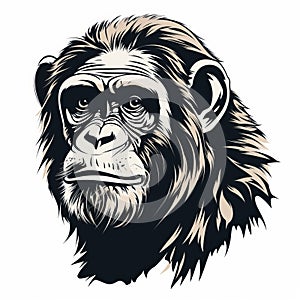 Chimpanzee Head Vector: High Contrast Woodcut Style Art