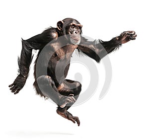 Chimpanzee in mid-air with outstretched arms