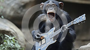 Chimpanzee playing electric guitar