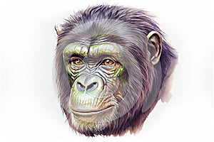 chimpanzee portrait. 3d illustration isolated on white background. Generative AI