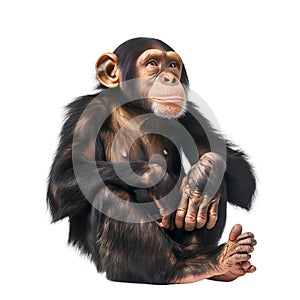 Chimpanzee Sitting Gracefully on White Background