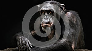Chimpanzee in a zoo, close-up portrait. Wildlife concept with a copy space.