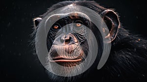 Chimpanzee in a zoo, close-up portrait. Wildlife concept with a copy space.