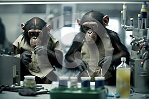 Chimpanzees as scientists experiment created with Generative AI technology