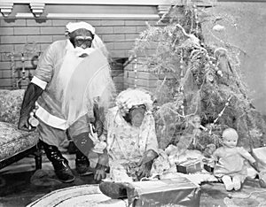 Chimpanzees celebrating Christmas photo