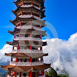 The Chin Swee Caves Temple is a Taoist temple in Genting Highlands, Pahang, Malaysia, scenery from a top Chin Swee Temple at Genti