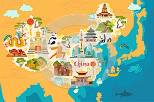 China abstract map, hand drawn illustration