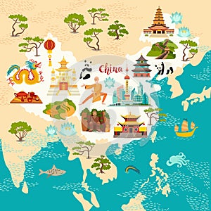 China abstract map, hand drawn vector illustration