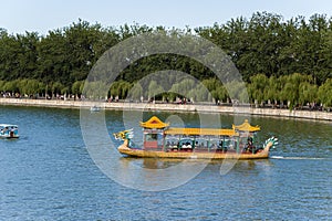 China, Beijing. Summer Palace. Kunming Lake, dragon boat