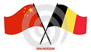 China and Belgium Flags Crossed And Waving Flat Style. Official Proportion. Correct Colors