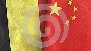 China and Belgium two flags textile cloth 3D rendering