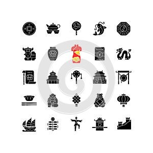 China black glyph icons set on white space