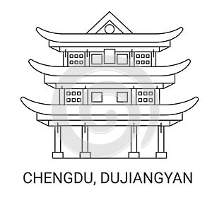 China, Chengdu, Dujiangyan, travel landmark vector illustration