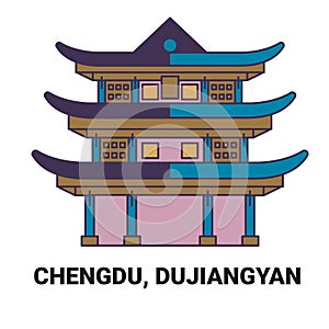 China, Chengdu, Dujiangyan, travel landmark vector illustration