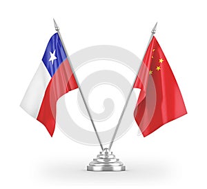 China and Chile table flags isolated on white 3D rendering