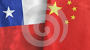 China and Chile two flags textile cloth 3D rendering