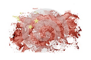 China, Chinese flag background painted on white paper with watercolor