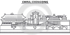 China, Chongqing architecture line skyline illustration. Linear vector cityscape with famous landmarks, city sights photo