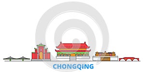 China, Chongqing line cityscape, flat vector. Travel city landmark, oultine illustration, line world icons