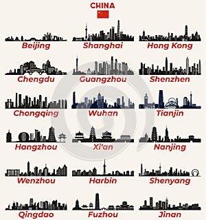 China cities skylines silhouettes vector set