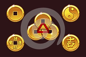 China coins set. Vector Golden coin In-yan. photo