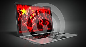 China - country flag and hackers on laptop screen