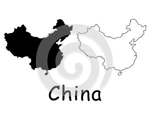 China Country Map. Black silhouette and outline isolated on white background. EPS Vector