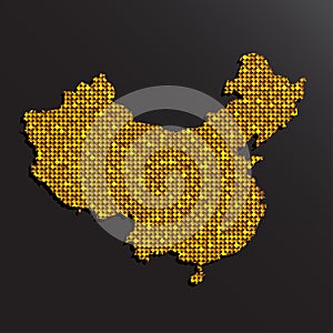 China country map made golden sequins glitter dots